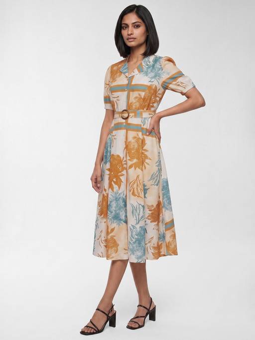 max ladies dress Buy Women Floral Print Multi-Color Midi with Belt (L) Online Max mara