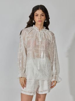 SHOWOFFFF - Edition Womens Embroidered White Schiflli Co Ord's Set