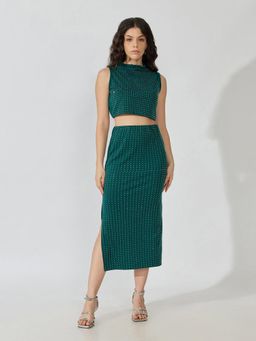 SHOWOFFFF - Womens Embellished Green Co-Ord Set