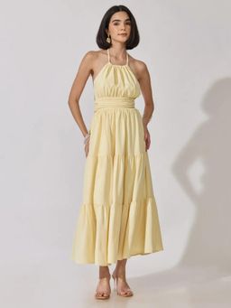 SHOWOFFFF - Edition Womens Yellow Halter Neck Tiered Flared Maxi Dress