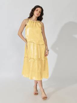 SHOWOFFFF - Womens Yellow Neck Sleeveless Midi Dress