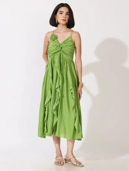 SHOWOFFFF - Edition Womens Green Strappy Midi Dress With Floral Applique