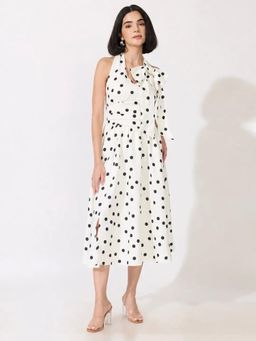 SHOWOFFFF - Edition Womens Polka Dot White Midi Dress With Tie