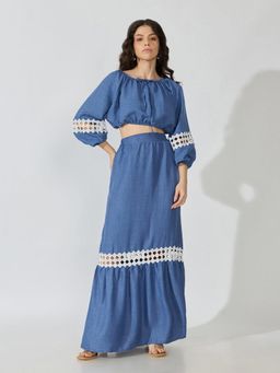 SHOWOFFFF - Womens Blue Crochet Co-Ord Set