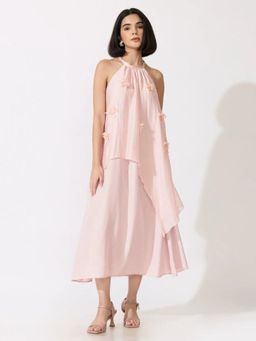 SHOWOFFFF - Edition Womens Pink Halter Neck Maxi Dress With Floral Applique