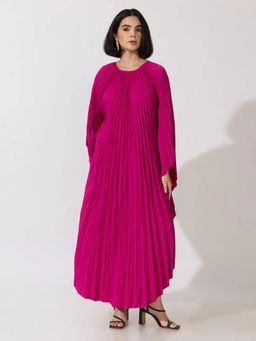 SHOWOFFFF - Womens Pleated White Butterfly Sleeves Kaftan Maxi Dress