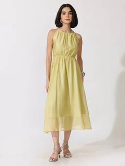 SHOWOFFFF - Edition Womens Green Sleeveless Gathered Waist Midi Dress
