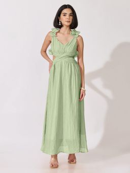 SHOWOFFFF - Womens Green Cut-Out Waist Maxi Dress With Ruffled Backless Detail