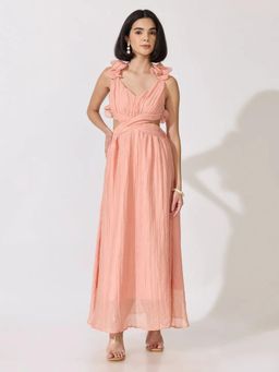 SHOWOFFFF - Edition Womens Pink Cut-Out Waist Maxi Dress With Ruffled Backless Detail