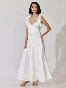 SHOWOFFFF - Edition Womens White Ruffle Sleeve Maxi Dress