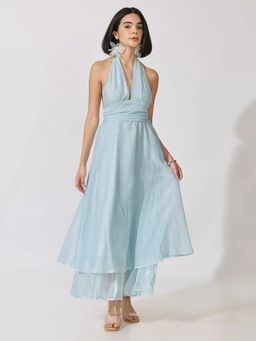 SHOWOFFFF - Edition Womens Blue Tie-Up Neck Layered Maxi Dress