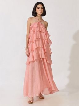 SHOWOFFFF - Womens Pink Halter Neck Maxi Dress