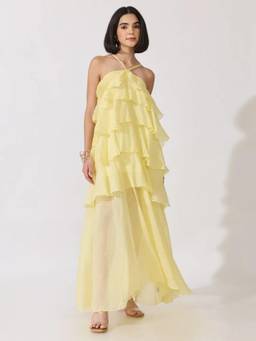 SHOWOFFFF - Edition Womens Yellow Halter Neck Maxi Dress