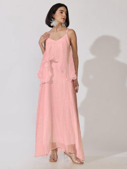 SHOWOFFFF - Womens Pink Shoulder Strap Layered Maxi Dress