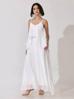 SHOWOFFFF - Edition Womens White Shoulder Strap Layered Maxi Dress