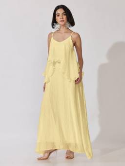 SHOWOFFFF - Womens Yellow Shoulder Strap Layered Maxi Dress