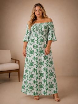 CURVY STREET - Off Shoulder Green Maxi Dress