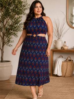 CURVY STREET - A-Line Navy Blue Midi Dress