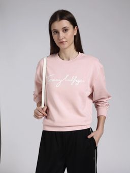 Tommy Hilfiger - Regular Fit Cotton Hooded Neck White Crop Sweatshirt