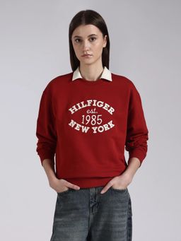 Tommy Hilfiger - Regular Fit Cotton Crew Neck Maroon Sweatshirt