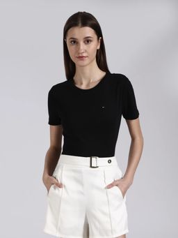 Tommy Hilfiger - Solid Regular Fit Cotton Black T-Shirt