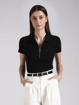 Tommy Hilfiger - Solid Regular Fit Cotton Black Polo T-Shirt