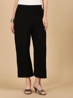 De Moza - Women Woven Rayon Loosed Fit Black Pant