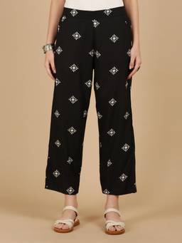 De Moza - Women Woven Rayon Loosed Fit Black Pant