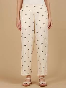 De Moza - Women Woven Rayon Loosed Fit Cream Pant