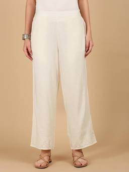 De Moza - Women Woven Rayon Regular Fit Off White Pant