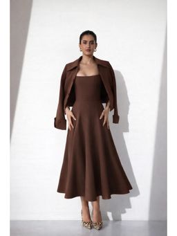 Myclo - Brown Structured Midi Dress With Shirt
