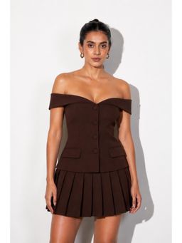 Myclo - Mocha Pleated Power Brown Co-Ord Set