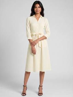 max - Women Textured Off White Midi Dress