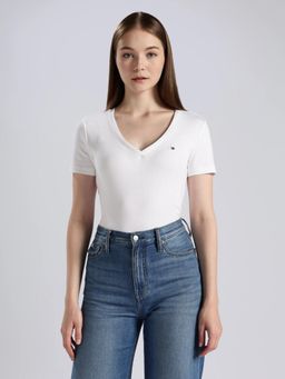 Tommy Hilfiger - Solid Slim Fit Cotton White T-Shirt