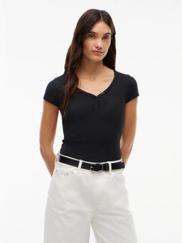 Tommy Hilfiger - Solid Slim Fit Viscose Black T-Shirt