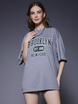 PRONK - Brooklyn Printed Womens Oversized Cotton Grey T-Shirt