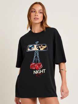 PRONK - Night Rider Women Oversized Printed T-Shirt