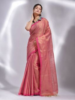 CHARUKRITI - Pink Tissue Handwoven Soft Saree with Unstitched Blouse