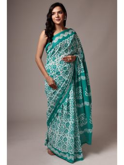 Zari Jaipur - Cotton Light Green Saree with Unstitched Blouse Printed Work