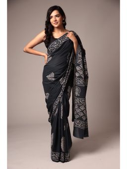 Zari Jaipur - Cotton Grey Saree with Unstitched Blouse Printed Work
