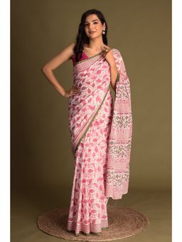 Zari Jaipur - Cotton Light Pink Saree with Unstitched Blouse Printed Work