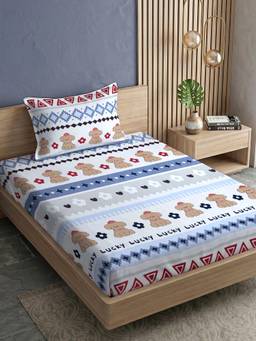FABINALIV - Multicolor Cartoon Print 300 TC Polycotton Single Bedsheet with 1 Pillow Cover