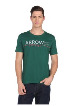 Arrow Sports - Men Dark Green Pure Cotton Brand Print T-Shirt