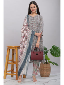 BulBul - Firdous Rayon Grey Kurta and Pant with Dupatta (Set of 3)