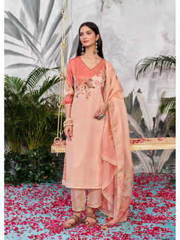 BulBul - Tasneem Silk Peach Kurta and Pant with Dupatta (Set of 3)