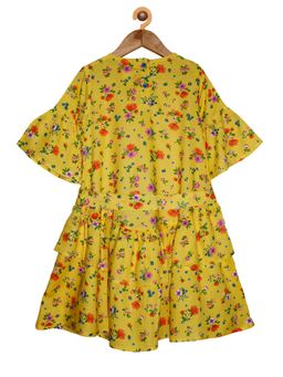 KiddoPanti - Girls Georgette Frill Bottom Layers And Frill Sleeve Dress With Belt