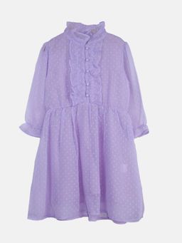 KiddoPanti - Girls Polyester Front Yoke Frill Detailed Placket Full Sleeve Dress