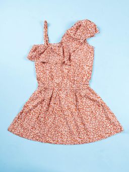 KiddoPanti - Girls Rayon One Shoulder Frill Layer Dress