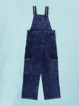 KiddoPanti - Boys Denim Woven Multi-Color Contrast Straps Solid Dungaree