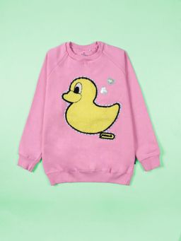 KiddoPanti - Girls Cotton Fleece Duck Applique Sweatshirt With Rhinestones